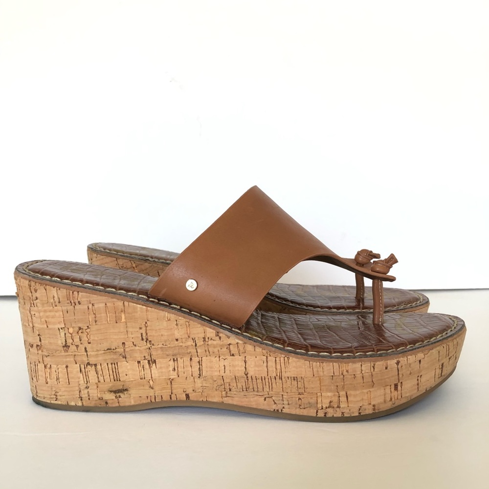 Sam Edelman Roy 3D Leather Platform Wedge Shoes Sandals 9.5 Brown Tan Cork